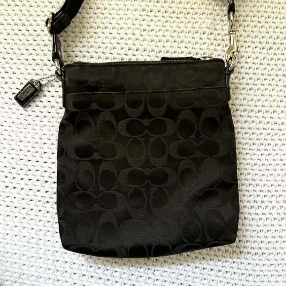 Coach Black Canvas Signature Poppy Patent Patch Small Slim Crossbody Bag - Picture 11 of 12